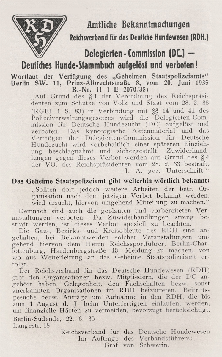 Zwangsauflösung der Delegierten-Commission